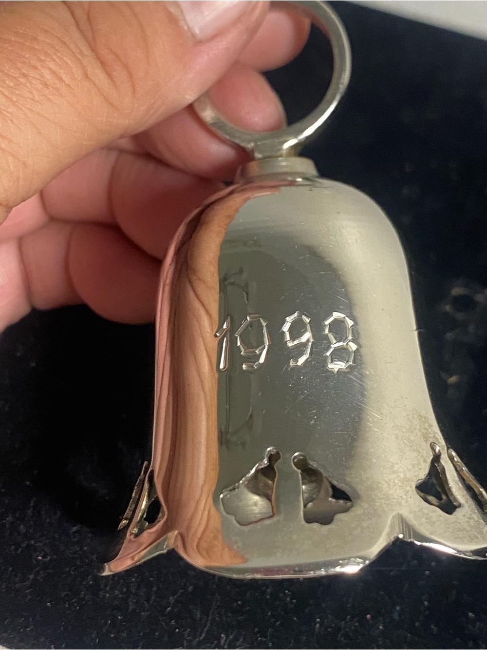 1998 Engraved Silver Holiday Bell Ornament - Classic Silver Finish